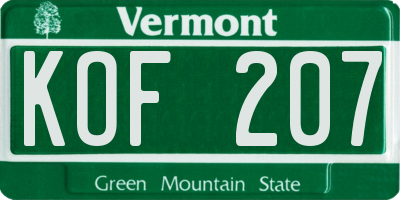 VT license plate KOF207