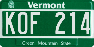VT license plate KOF214