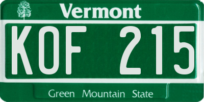 VT license plate KOF215