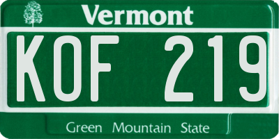 VT license plate KOF219