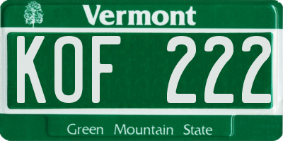 VT license plate KOF222