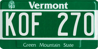 VT license plate KOF270