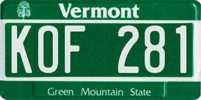 VT license plate KOF281