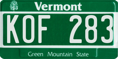 VT license plate KOF283