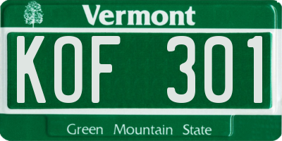 VT license plate KOF301