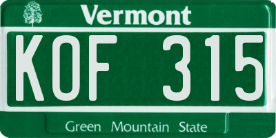 VT license plate KOF315
