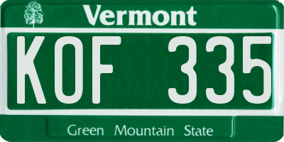 VT license plate KOF335