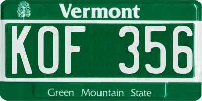 VT license plate KOF356