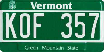 VT license plate KOF357