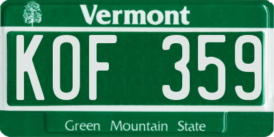 VT license plate KOF359