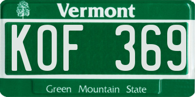 VT license plate KOF369