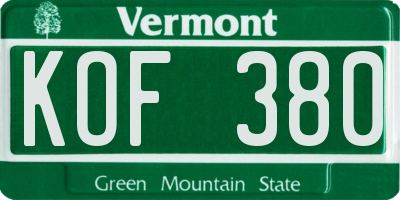VT license plate KOF380