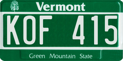 VT license plate KOF415
