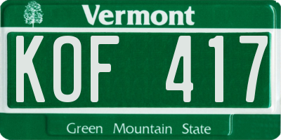 VT license plate KOF417