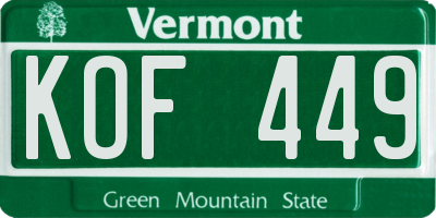 VT license plate KOF449