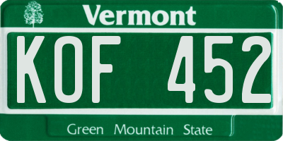 VT license plate KOF452