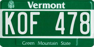 VT license plate KOF478