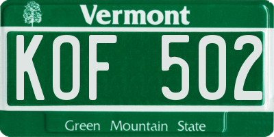 VT license plate KOF502