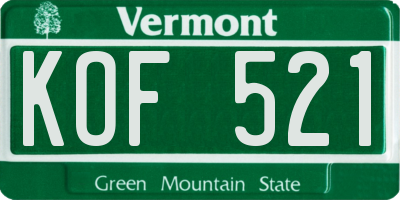 VT license plate KOF521