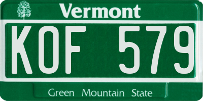 VT license plate KOF579