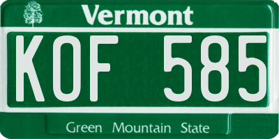VT license plate KOF585