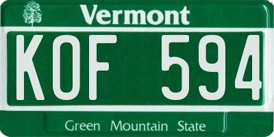 VT license plate KOF594