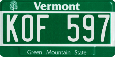 VT license plate KOF597
