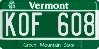 VT license plate KOF608