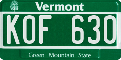 VT license plate KOF630