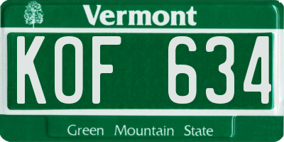 VT license plate KOF634