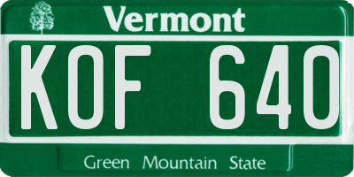VT license plate KOF640