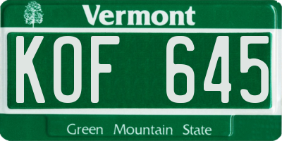 VT license plate KOF645