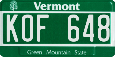 VT license plate KOF648