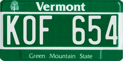 VT license plate KOF654
