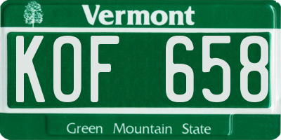 VT license plate KOF658