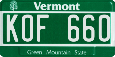 VT license plate KOF660