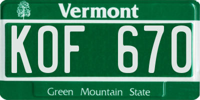VT license plate KOF670