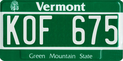VT license plate KOF675