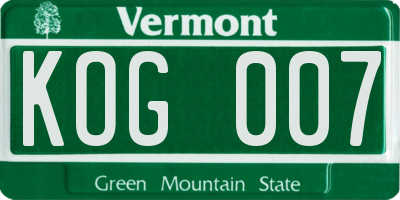 VT license plate KOG007