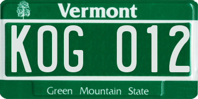 VT license plate KOG012