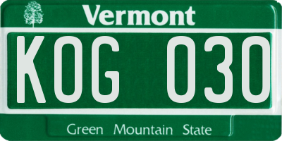 VT license plate KOG030