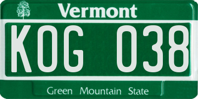 VT license plate KOG038