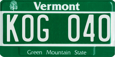 VT license plate KOG040