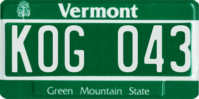 VT license plate KOG043