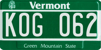 VT license plate KOG062