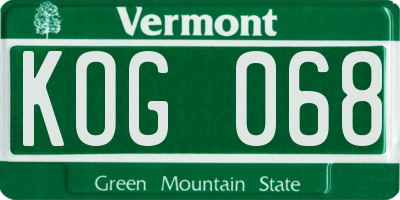 VT license plate KOG068