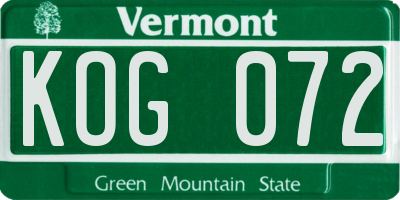 VT license plate KOG072