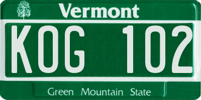 VT license plate KOG102