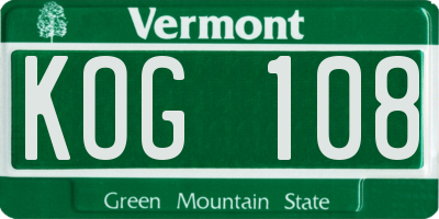 VT license plate KOG108