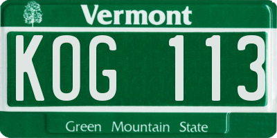 VT license plate KOG113
